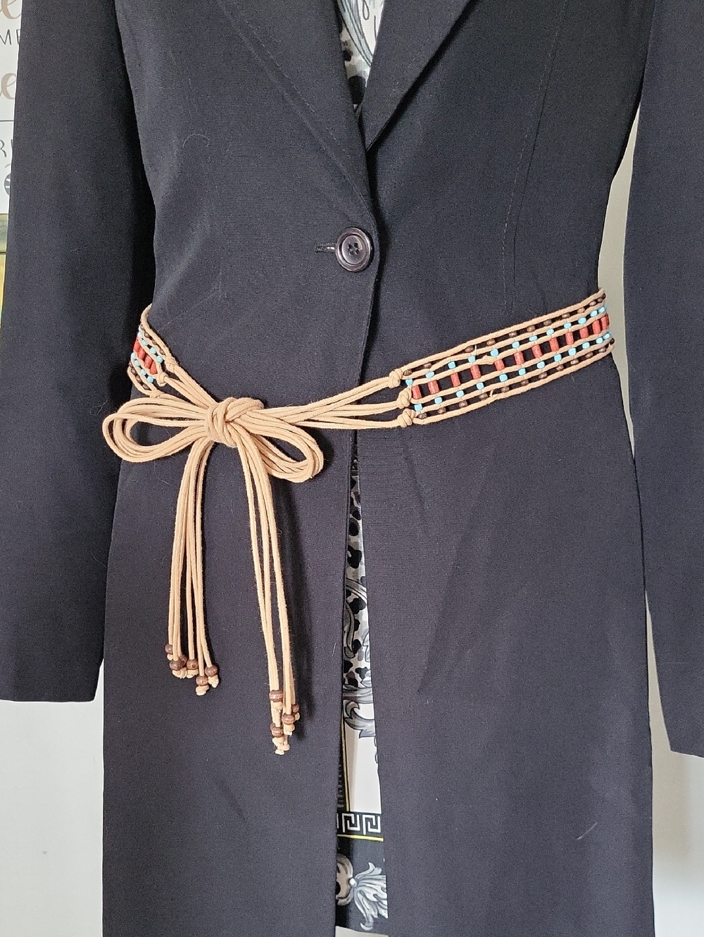 Western Boho Beaded Tan Tie Belt ONE Size